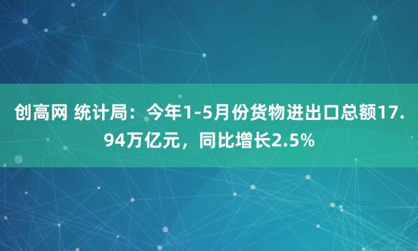 创高网 统计局：今年1-5月份货物进出口总额17.94万亿元，同比增长2.5%